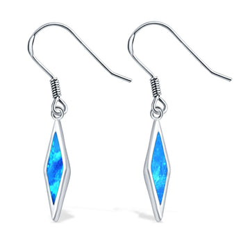Drop Dangle Earrings Lab Created Blue Opal 925 Sterling Silver(24mm)